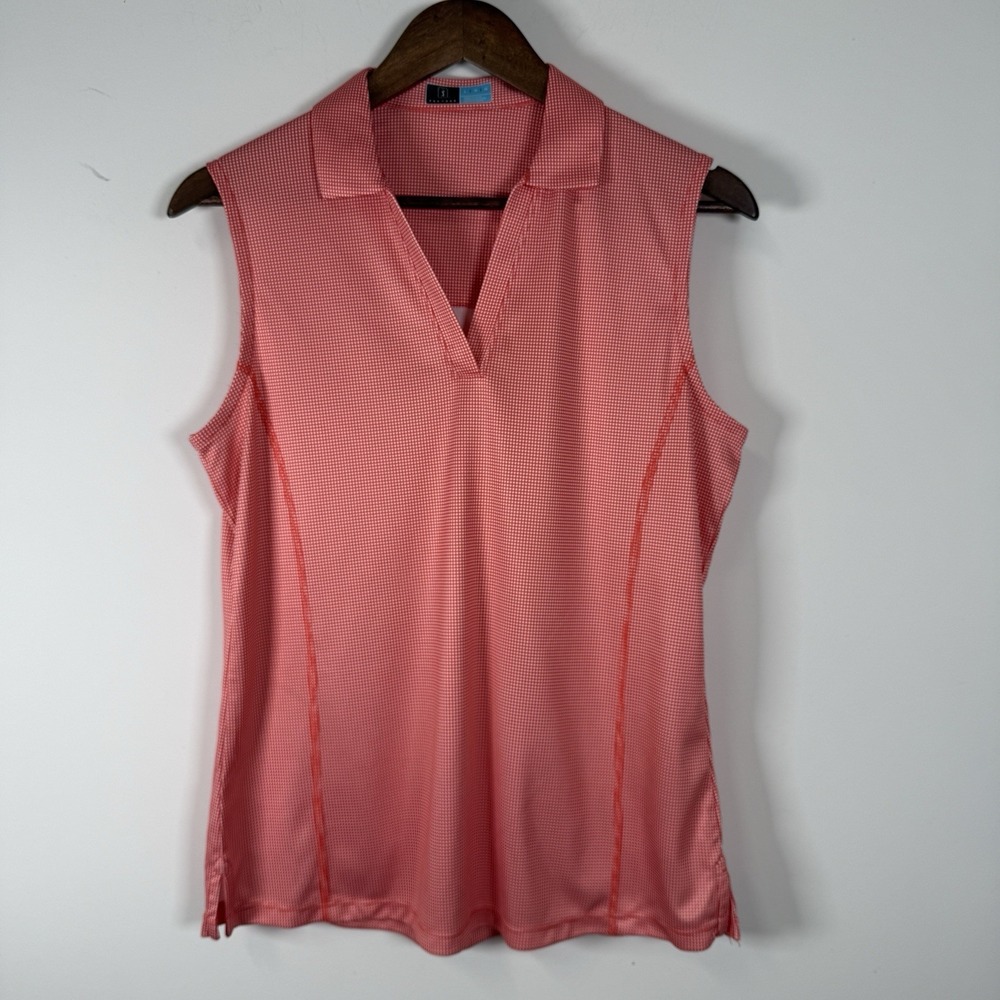 PGA Tour Tank Polo Women's Large‎ Checkered Vneck Stretch Golf